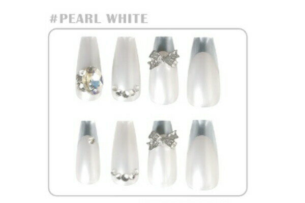 樂天商城 - 【全品　送料無料！】　セット商品　4個入り　オリジナル　 ネイルチップPEARL WHITE　白　ロングスクエアタイプ　セルフネイル　つけ爪　美容　コスメ　ガールズ　女の子　雑貨　グッズ　かわいい