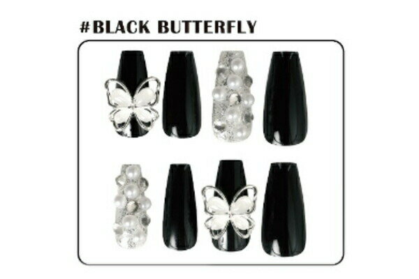 【全品　送料無料！】　セット商品　4個入り　オリジナル　 ネイルチップBLACK BUTTERFLY　黒　蝶　ロ..