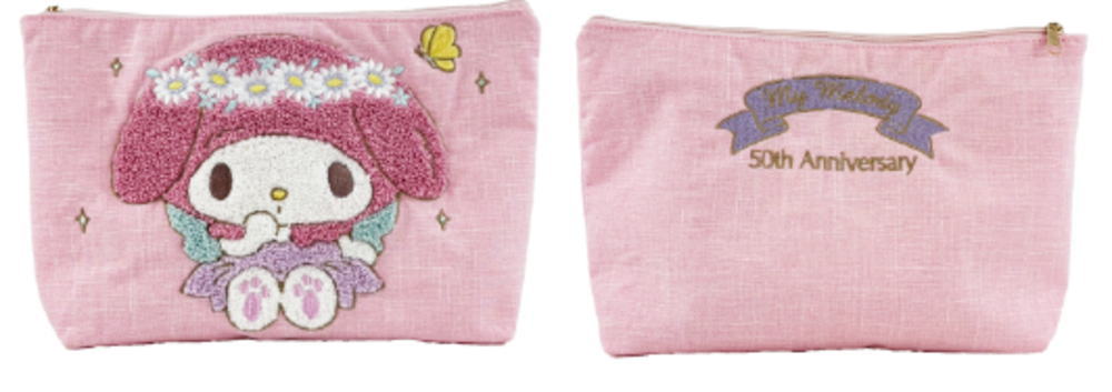 樂天商城 - 【全品　送料無料！】　サンリオキャラクターズ　サガラ刺繍繍フラットポーチマイメロディ　50TH　ケース　小物入れ　収納　メイク　化粧　コスメ　雑貨　グッズ　かわいい