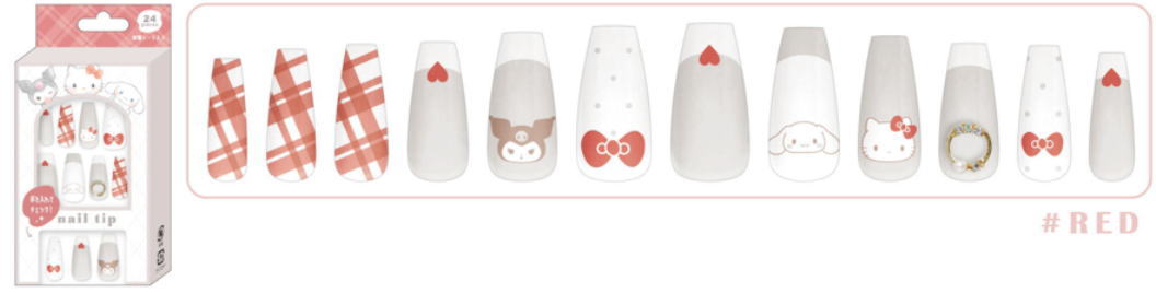 【全品　送料無料！】　サンリオキャラクターズ　ネイルチップレッド　赤　ロングスクエアタイプ　セル..