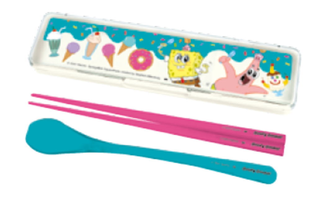 【全品　送料無料！】　スポンジ・ボブ　箸とスプーンセットAlways Hungry　ボブ　アメキャラ　アニメ　コンビセット　箸入れ　箸ケース　スプーン　遠足　アウトドア　雑貨　グッズ　かわいい