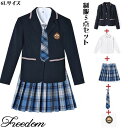 学校制服 JK制服 コスプレ コスチューム JK 女子高生 女子中学生 制服 衣装 イベント 学園祭 ハロウィン 大きいサイズ 大きめサイズ ★ ジャケット、シャツ、プリーツスカート、ネクタイ、バッジのチェック柄学校制服セット 6L サイズ ★ フリーダム セール sale