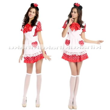 コスプレ セクシー 制服 衣装 パーティー イベント ハロウィンコスプレ ハロウィン メイド メイド服 メイドカフェ ミッキー キャラ ディズニー 喫茶 萌え コスプレ コスチューム 衣装 エプロン ★ 水玉ディズニー仕様のメイド服コスチューム ★ フリーダム セール sale