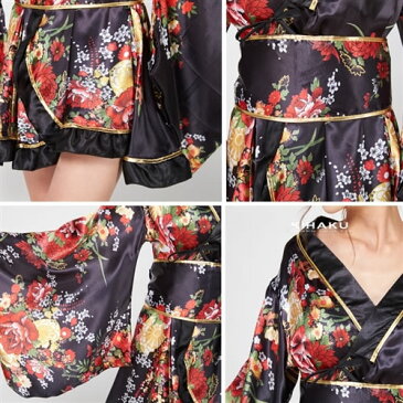 あす楽 花魁 着物ドレス セクシー 着物 ドレス 着物ドレス コスプレ コスチューム 衣装 キャバドレス ミニドレス キャバ ドレス お水 パーティー 七夕祭り 浴衣イベント ★ 花魁スタイル!ゴールドパイピング&裾フリル使い着物ミニドレス ★ フリーダム 【RCP】sale セール