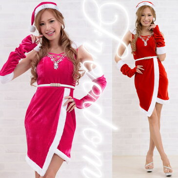 クリスマス サンタ サンタコスプレ サンタレディ サンタガール サンタクロース コスプレ コスチューム 衣装 セクシー パーティー イベント お正月 忘年会 新年会 ハロウィン ★ アシメントリーデザインのクリスマスサンタミニドレスコスチューム ★ フリーダム セール sale