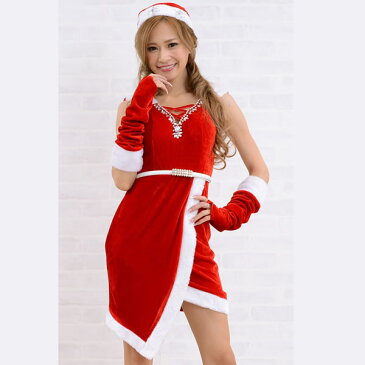 クリスマス サンタ サンタコスプレ サンタレディ サンタガール サンタクロース コスプレ コスチューム 衣装 セクシー パーティー イベント お正月 忘年会 新年会 ハロウィン ★ アシメントリーデザインのクリスマスサンタミニドレスコスチューム ★ フリーダム セール sale