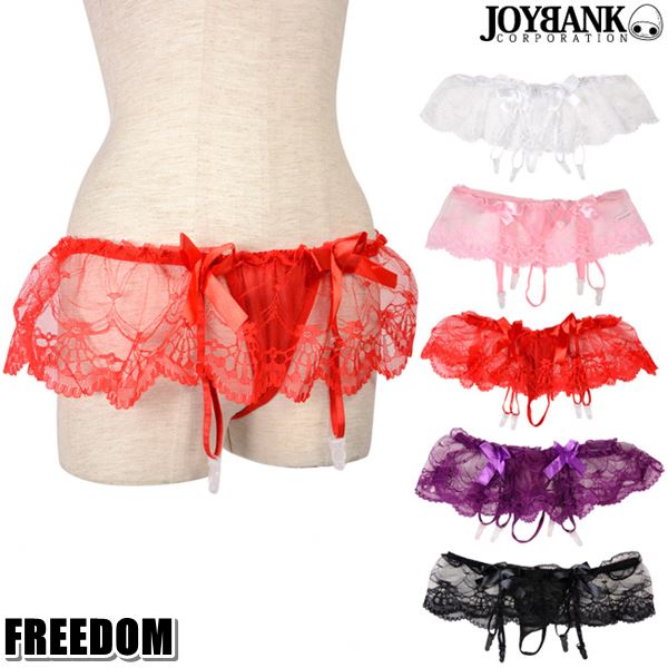 Tバックショーツとガーターベルト一体型 ガーターベルト ショーツ パンティ ランジェリー セクシーランジェリー ナイトコスプレ エロ セクシー コスプレ コスチューム 衣装 インスタ 撮影★ ふんわり広がる！チュールレース一体型ガーターTショーツ ★フリーダム sale セールのサムネイル