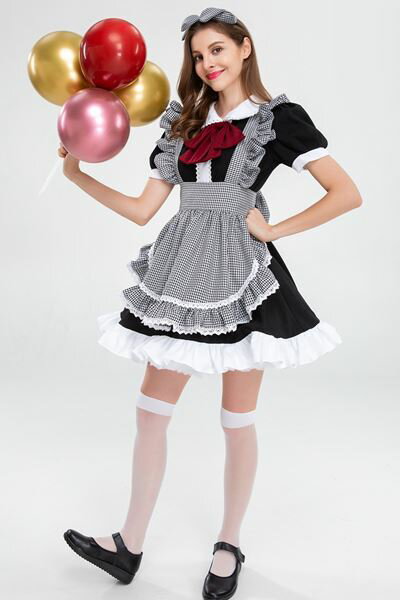 メイド メイド服 メイド衣装 エプロン メイドカフェ 喫茶 コスプレ コスチューム セクシー 制服 衣装 パーティー イベント ハロウィン クリスマス ★ キュートな定番！チェック柄エプロンメイド衣装コスチューム ★ フリーダム セール sale