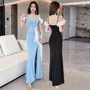 ★S〜4L★2色★ブラック ブルー キャバロングドレス キャバ ドレス キャバドレス ロングドレス セクシー ボディコン コスプレ ロングワンピース パーティー...