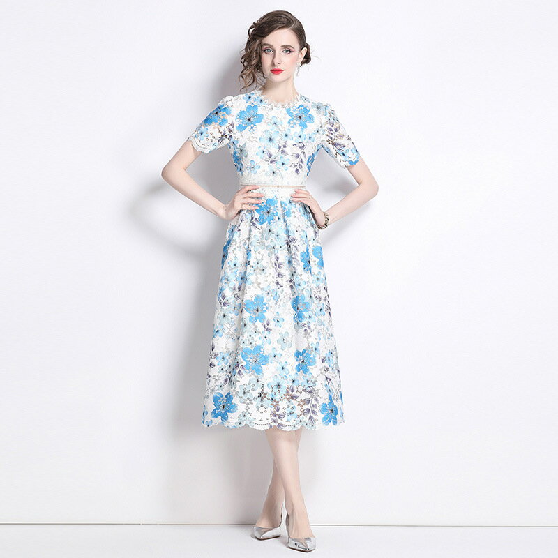 ★S～3L★2色★ピンク ブルー パーティー ドレス ロングドレス ワンピース ワンピ パーティードレス パーティーワンピ 結婚式 二次会 大きいサイズ★クラシック系 大人優雅印象 上品感 360度綺麗 花柄ケミカル総レースドレスワンピース S M L 2L 3L サイズ★フリーダムsale