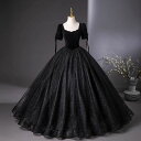 ★XS〜4L★1色★ブラック ドレス ロング ロング丈ドレス ゴージャスドレス パーティー インスタ 撮影★クラシカル系 上品&豪華!上品感 立体感 贅沢感 胸...