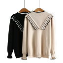 ★2COLOR★ブラック ベージュ セーター ニット トップス リブニットセーター 普段着 オシャレ服 お出かけ デート 旅行 大きいサイズ インスタ 撮影 ★おしゃれぽっちゃりさん袖フリルが可愛い胸元フリル模様デザインのニットトップス 2L 3L 4L 5L サイズ★フリーダム sale