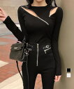 ★2色★ブラック ホワイト イレギュラー ジップ ニット セーター 長袖ニットセーター 大人可愛いセーター オフィスカジュアル OL 通勤 通学 卒業式 入学式 お出かけ デート インスタ 撮影 アイドル★ニットトップス ニットセーター 春秋冬 韓国風 ワンサイズ★フリーダムsale