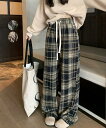 ★M〜XL★2色★ブラック ブラウン パンツ ロング ワイド ズボン ワイドパンツ チェック あったか ふわふわ 普段着 ゆったり おうち 韓国風ファッション ...