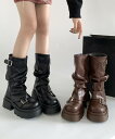 ★22.5cm(35)〜24.5cm(39)★2色★ブラック ブラウン レディース ブーツ 歩きやすい美脚脚長 カバーブーツ 人気 プラットフォーム靴 インスタ...
