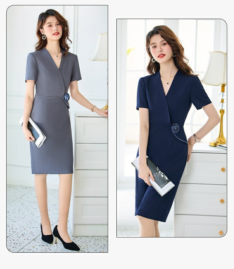 ★S~5L★2色★ネイビー グレー ひざ丈 ワンピース ワンピ OL 通勤 オフィス パーティー 結婚式 デート お出かけ 小さいサイズから大きいサイズ★おしゃ...
