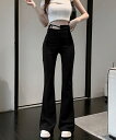 ★S〜L★1色★ブラック パンツ ロング スリム ズボン スキニーパンツ フレア 韓国風ファッション OL 通勤 通学 お出かけ デート 旅行 インスタ 撮影 ...