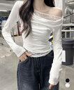 ★2色★ブラック ホワイト Tシャツ スウェット 肩出し 長袖 カットソー 長袖カットソー OL 通勤 通学 卒業式 入学式 お出かけ デート 韓国ファッション 服 インスタ 撮影 アイドル★レース 長袖Tシャツ レディース 薄手 レディース 韓国風 ワンサイズ★フリーダム sale