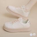 ★22.5cm(35)~25.0cm(40)★2色★ピンクベージュ ホワイト スニーカー 厚底シューズ 靴美脚 レースアップ 韓国風シューズ OL通勤 通学 インスタ 撮影 アイドル★厚底スニーカー レディース ローカット靴 韓国 レディース 韓国風 22.5 23 23.5 24 24.5cm★フリーダムsale