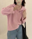 ★5色★アイボリー ダークベージュ ダークグレー グリーン ピンク ニット セーター トップス OL 通勤 通学 普段着 お出かけ 旅行 デート 韓国風ファッション インスタ 撮影 アイドル★ポロ襟ニットセーター 春秋冬 レディース 韓国風 ワンサイズ★フリーダム sale