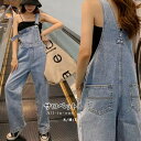 ★S〜L★1色★サックス デニム サロペットパンツ オーバーオール オールインワン ロングオール カジュアルパンツ ジーンズ 美脚 細見え 脚長 普段着 通学 ...