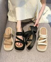★22.5cm(35)〜25.0cm(40)★3色★ブラック アイボリー ダークベージュ サンダル 厚底 靴美脚 歩きやすい 海 プール リゾート 韓国風サンダ...