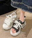 ★22.5cm(35)~24.5cm(39)★2色★ブラック ホワイト サンダル レディース 通勤 通学疲れないスポーツサンダル黒 おしゃれくつ 韓国ファッション靴 インスタ 撮影 アイドル★レースアップスニーカーサンダル厚底靴美脚 夏 韓国風 22.5 23 23.5 24 24.5cm★フリーダムsale