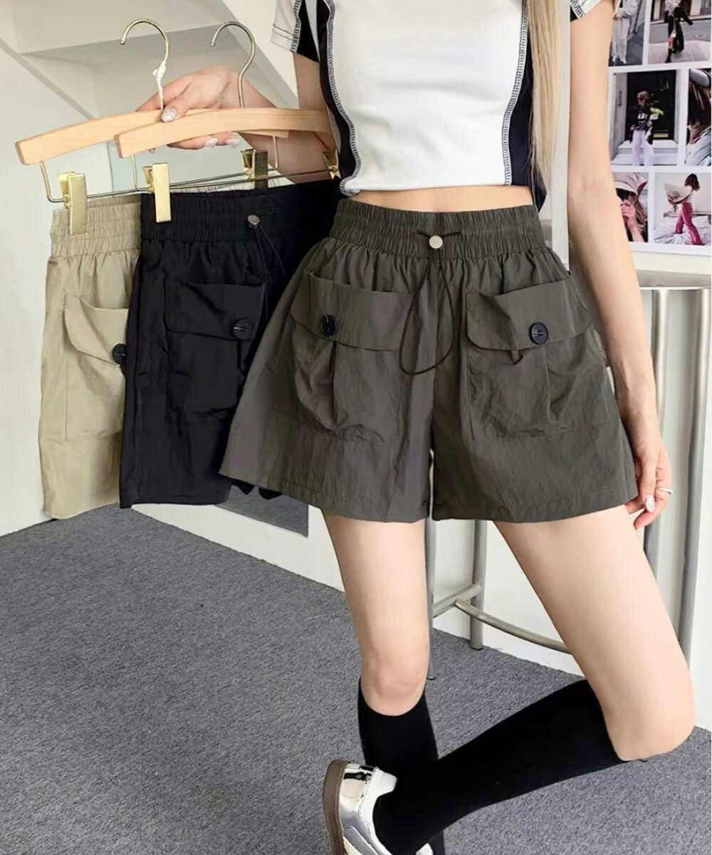 ★M～L★3色★ブラック ベージュ ダークグレー パンツ ショートパンツ カーゴパンツ ハーフパンツ スポーツウェア カジュアル 脚長 韓国風ファッション 旅行 お出かけ 普段着 インスタ 撮影 アイドル★カーゴパンツレディースショートパンツ春夏 M L サイズ★フリーダムsale