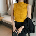 ★5色★ブラック ホワイト ベージュ ブラウン イエロー ニット トップス タンクトップ サマーニット OL 通勤 通学 韓国ファッション インスタ 撮影 アイドル★タートルネック ニット トップス レディース ショート丈 タンクトップ 韓国風ニット ワンサイズ★フリーダムsale