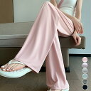 ★M~XL★6色★ブラック ライトグレー ピンク ラベンダー グレーグリーン 薄水色 パンツ イージーパンツ ストレートパンツ OL 通勤 通学 お出かけ 旅行 韓国風ファッション インスタ 撮影 アイドル★セミワイドパンツ ハイウエスト 美脚韓国 M L XL サイズ★フリーダムsale