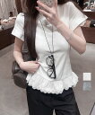 ★2色★グレー ホワイト Tシャツ スウェット カットソー 半袖カットソー OL 通勤 通学 お出かけ デート 韓国ファッション インスタ 撮影 アイドル★Tシャツ 裾レース切替 カットソー 夏服 韓国 半袖 tシャツ 無地 カットソー 夏 無地 韓国風 ワンサイズ★フリーダム sale