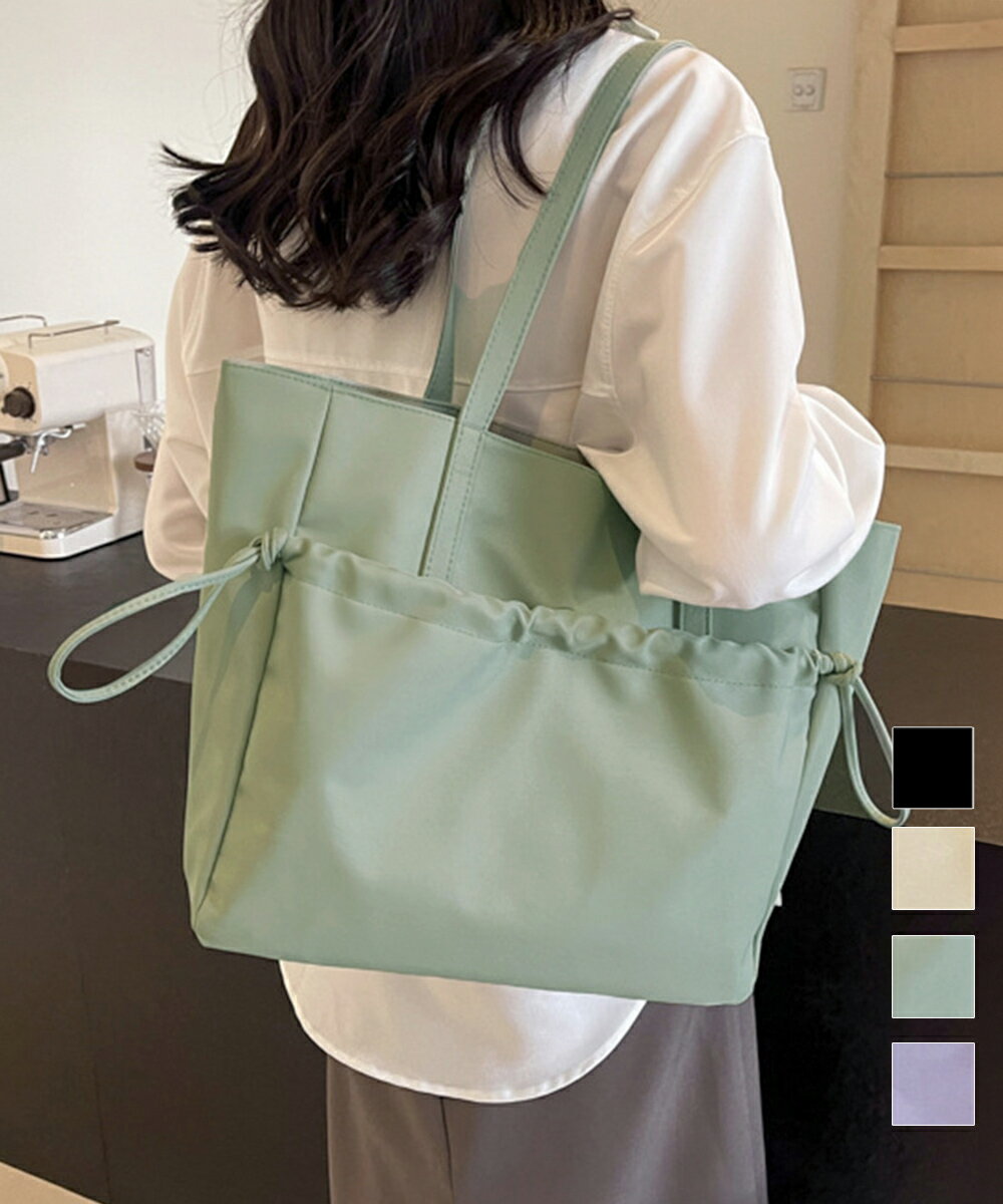 ★4色★ブラック ベージュ ミント ラベンダー ナイロントートバッグ ショルダーバッグ 韓国カジュアル鞄 ..