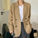 ★L~XL★2色★ブラック ダークベージュ ジャケット テラード カジュアルジャケット アウター 羽織り 長袖ジャケット テラードジャケット 無地 通勤 通学 お出かけ インスタ 撮影 アイドル★ダブルテーラードジャケットレディース春夏 韓国風 L XL サイズ★フリーダム sale