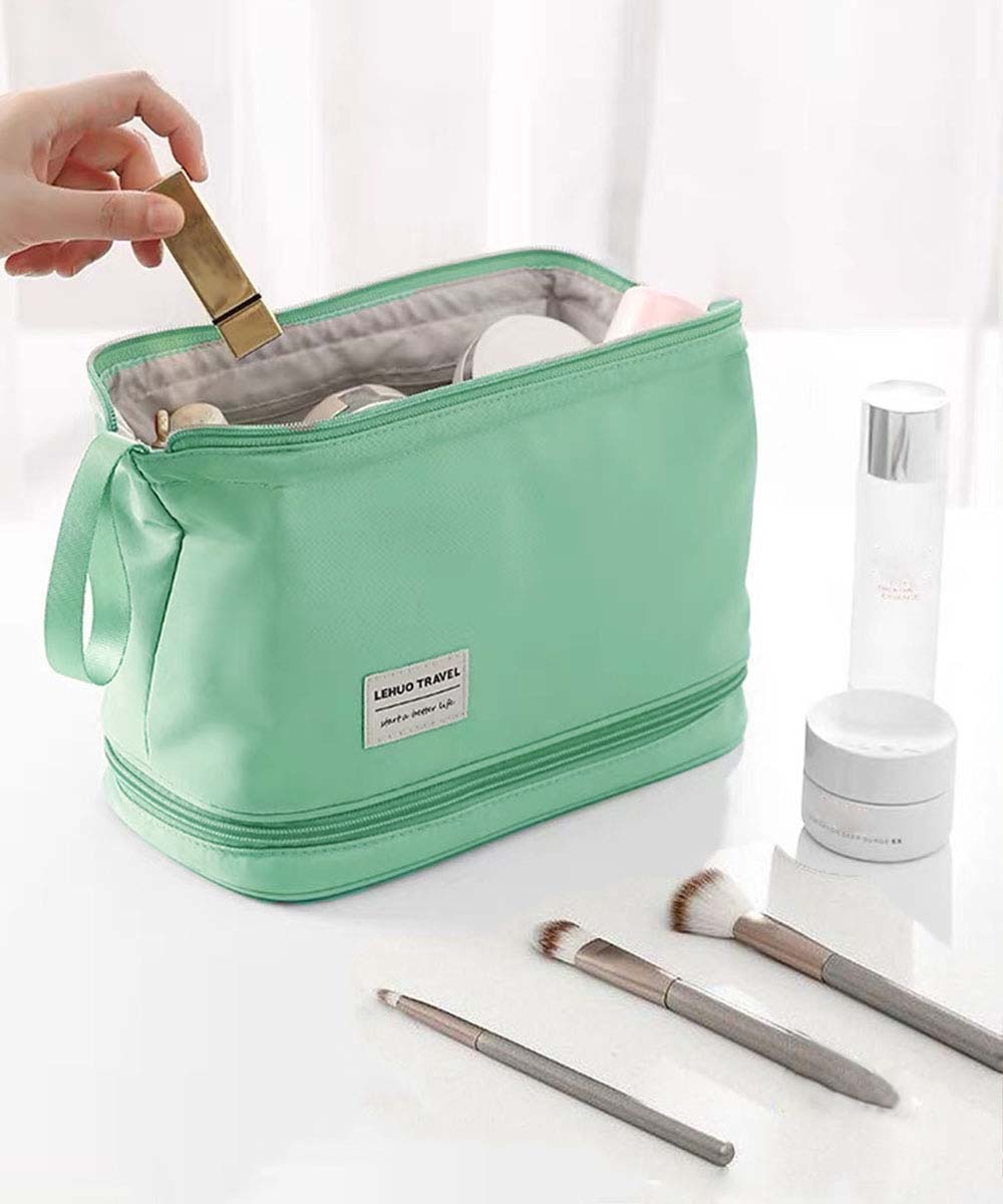 ★5色★ブラック ネイビー ピンク ミント ライトブルー ポーチ メイクポーチ 化粧ポーチ コスメポーチ OL 通勤 通学 お出かけ 旅行 韓国風ファッション インスタ 撮影 アイドル★自立 化粧ポーチ 二段コスメポーチ 韓国 韓国 レディース 韓国風 ワンサイズ★フリーダムsaleのサムネイル