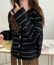 ★3色★ブラック アイボリー ダークベージュ ニット カーデ かわいい おしゃれカーデ OL 通勤 通学 普段着 お出かけ デート 韓国風ファッション インスタ 撮影 アイドル★細ボーダーニットカーディガン レディース クルーネック 韓国風ニット ワンサイズ★フリーダムsale