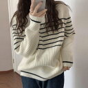 ★3色★ネイビー ベージュ アイボリー ニット トップス セーター かわいい おしゃれニット OL 通勤 通学 普段着 お出かけ デート 韓国風ファッション インスタ 撮影 アイドル★ボーダー柄ニットプルオーバー レディース 韓国風ニット レディース ワンサイズ★フリーダムsale