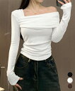 ★3色★ブラック ブラウン ホワイト Tシャツ カットソー アシンメトリーTシャツ きれいめ 着やせ韓国風 韓国ファッション 通勤 通学 お出かけ デート 旅行 インスタ 撮影 アイドル★ワンオフショルダーTシャツ肩出しトップス 長袖 レディース韓国 ワンサイズ★フリーダムsale