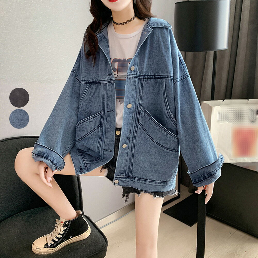 ★XL★2色★ブルー チャコールブラック ジャケット デニム カジュア...(4)