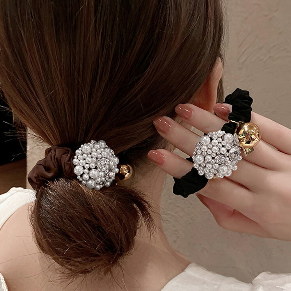 ★2色★ブラック ダークブラウン 大人女性 可愛い 上品 ヘアゴム ヘアアレンジ 通勤 通学 普段着 パーティー キャバ 小物 コスプレ アレンジ 付属 インスタ 撮影 アイドル★小粒パール ヘアアクセサリー レディース 韓国風 ヘアゴム 髪留め ヘアアクセサリー★フリーダムsale