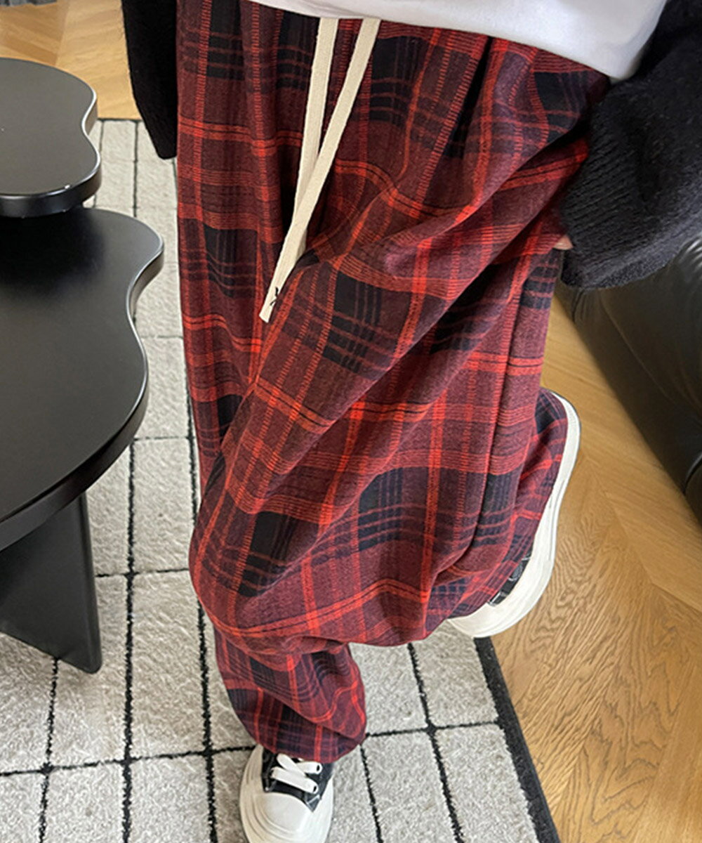 ★4色★グレー ブラウン イエロー レッド パンツ ロングパンツ ワイドパンツ チェック柄ズボン 普段着 ゆったり おうち OL 通勤通学 お出かけ 旅行 韓国風ファッション インスタ 撮影 アイドル★チェック柄パンツハイウエストワイドパンツ 韓国風 ワンサイズ★フリーダムsale