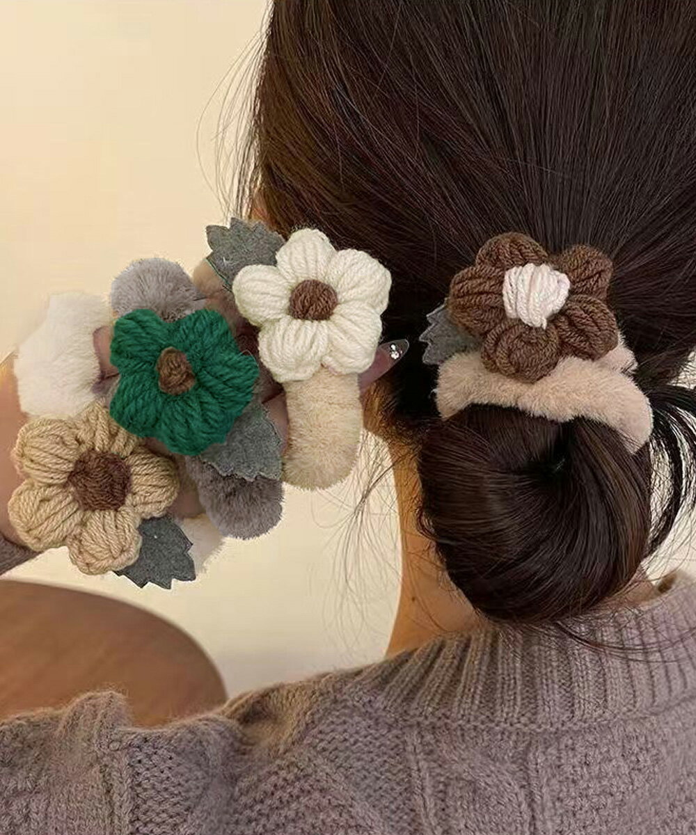 ★4色★ベージュ アイボリー ブラウン グリーン ヘアゴム シュシュ 結婚式 パーティ ヘアアレンジ 普段着 パーティー 盛装 小物 コスプレ 付属品 インスタ 撮影 アイドル★花モチーフ ヘアゴム レディース 秋冬 4色 髪飾り 韓国風髪留め ヘアアクセサリー★フリーダムsale