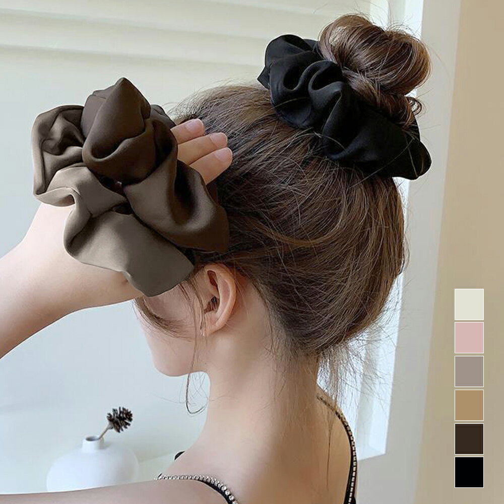 ★6色★ブラック グレージュ ブラウン アイボリー ライトブラウン ピンク ヘアゴム シュシュ 結婚式 パーティ ヘアアレンジ 普段着 OL 通勤 通学 パーティー 盛装 小物 コスプレ アレンジ インスタ 撮影 アイドル★サテンヘアゴム シュシュ韓国風 無地6色★フリーダムsale