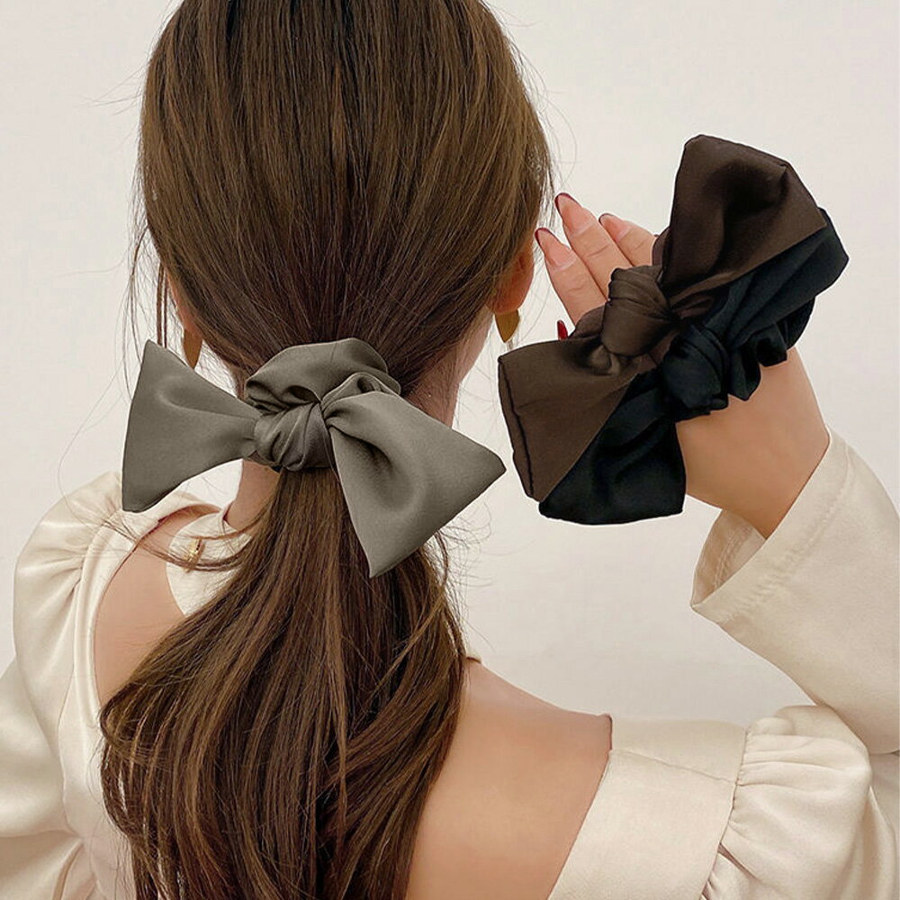 ★3色★ブラック グレージュ ブラウン ヘアゴム シュシュ 結婚式 パーティ ヘアアレンジ 普段着 OL 通勤 通学 パーティー 盛装 小物 コスプレ 韓国風ファッション インスタ 撮影 アイドル★蝶結びヘアゴム シュシュ サテン 3色 ヘアアクセサリー韓国風髪留め★フリーダムsale