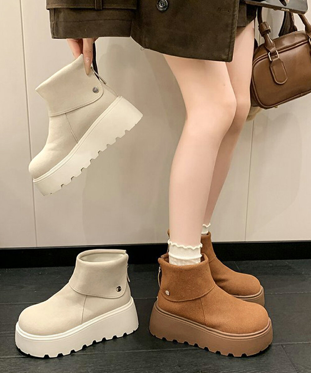 ★22.5cm～24.5cm★2色★キャメル ベージュ ショート ブーツ ショートブーツ かわいい靴 美脚 あったかブーツ 韓国風ブーツ OL 通勤 通学 インスタ 撮影 アイドル★厚底ショートブーツ 秋冬シューズ美脚脚長 韓国 秋冬靴 レディース 22.5 23 23.5 24 24.5 cm★フリーダムsale