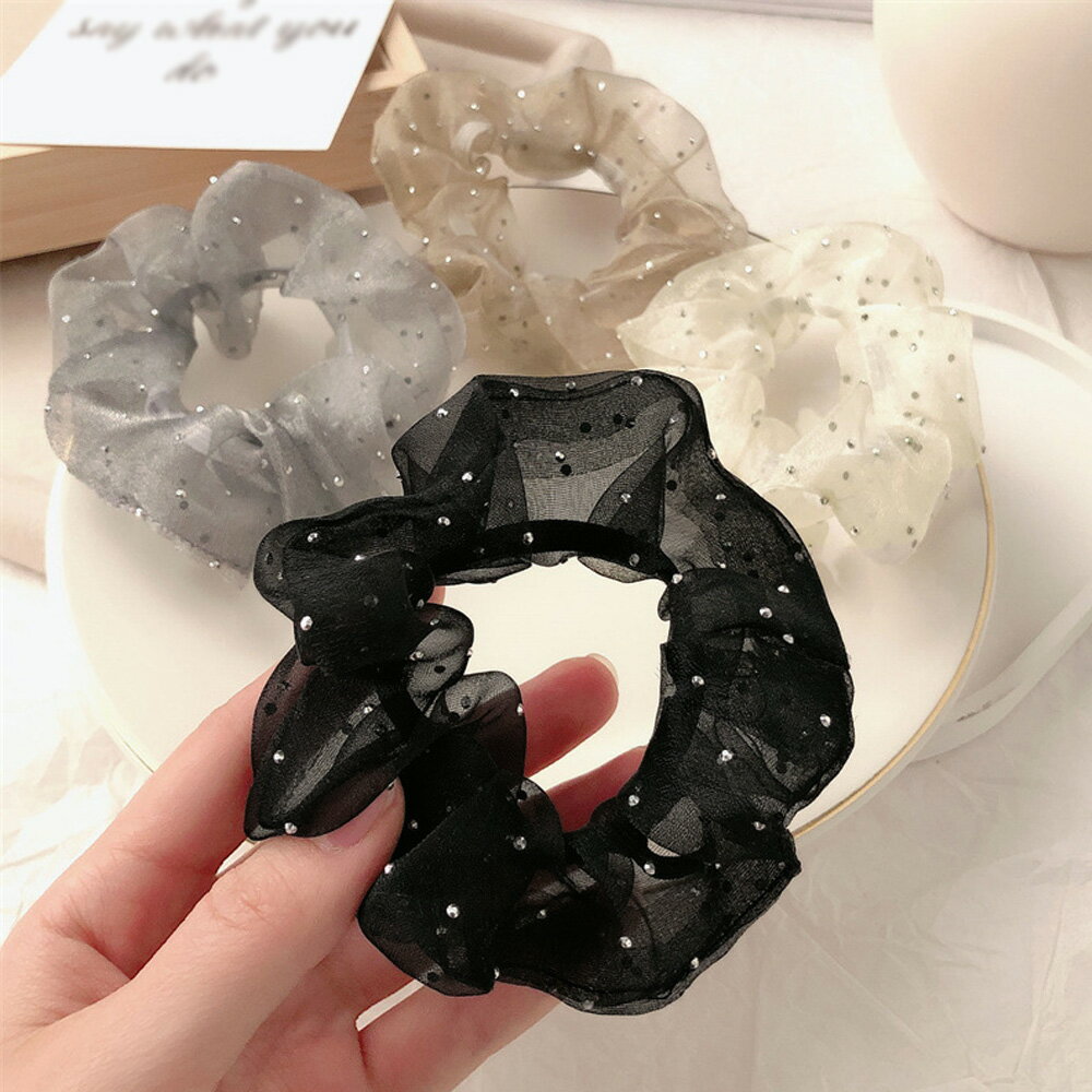 ★4色★ブラック アイボリー シャンパン色 グレー ヘアゴム シュシュ 結婚式 パーティ ヘアアレンジ 普段着 パーティー 盛装 小物 コスプレ インスタ 撮影 アイドル★シュシュ キラキラ 韓国風 ヘアゴム レディース 秋冬 4色 髪飾り 髪留め ヘアアクセサリー★フリーダムsale