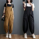 ★M~3L★3色★ブラック カーキ色 グレー オーバーオール ロングオール ロング オール 通学 普段着 お出かけ 旅行 大きいサイズインスタ 撮影 アイドル★オールインワン サロペット 裾ゴム ロングサロペット オーバーオール ハーレムパンツ M L 2L 3L サイズ★フリーダムsale