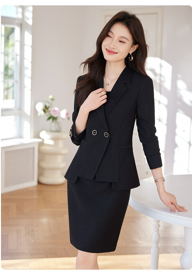 ★S～4XL(5L)★3色★ブラック ベージュ ピンク スーツ セットアップ ワンピーススーツ ジャケット ワンピース 結婚式 パーティー OL 卒業式 入学式 インスタ 撮影★上品感 ジャケット＆ワンピースの2点セット レディーススーツ S M L XL 2XL 3XL 4XLサイズ★フリーダムsale