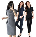 ★S~5L★3色★ブラック グレー ネイビー スーツ スカートスーツ パンツスーツ ツーピース フォーマル 制服 ビジネス OL 通勤 通学 卒業式 入学式 服装 大きいサイズ★アシメントリー半袖ジャケット&スカート&パンツの3点セット S M L 2L 3L 4L 5L サイズ★フリーダムsale