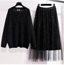 ★3L~7L★大きいサイズ ニットトップス ニットスカート 単品可 スーツ チュール スパンコールスカート インスタ 撮影 アイドル★可愛いぽっちゃりさん上品な...