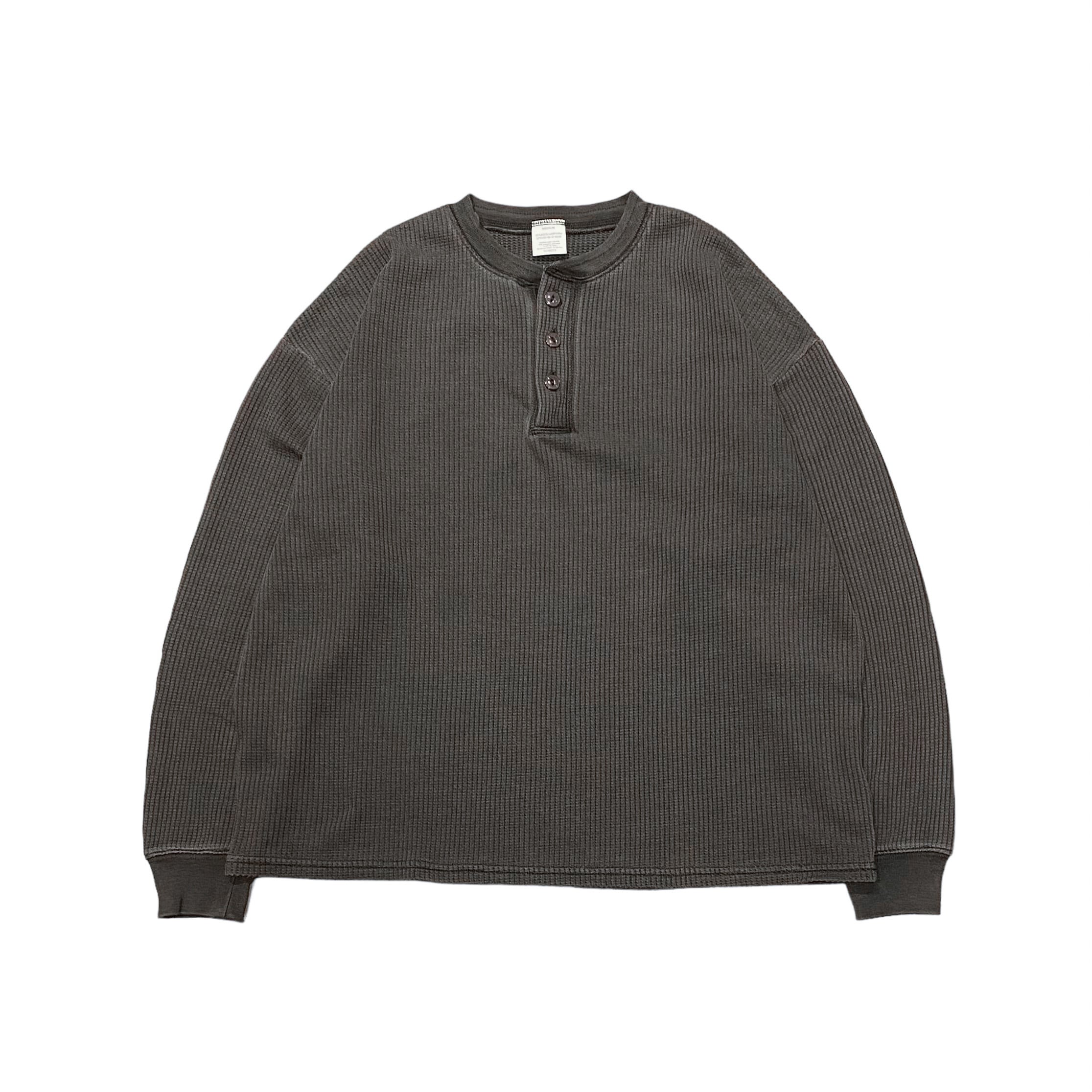 SEABEES Henry Neck Thermal Pigment Black / シービーズ サーマル ヘンリーネック ワッフル ロンT ピグメントブラック